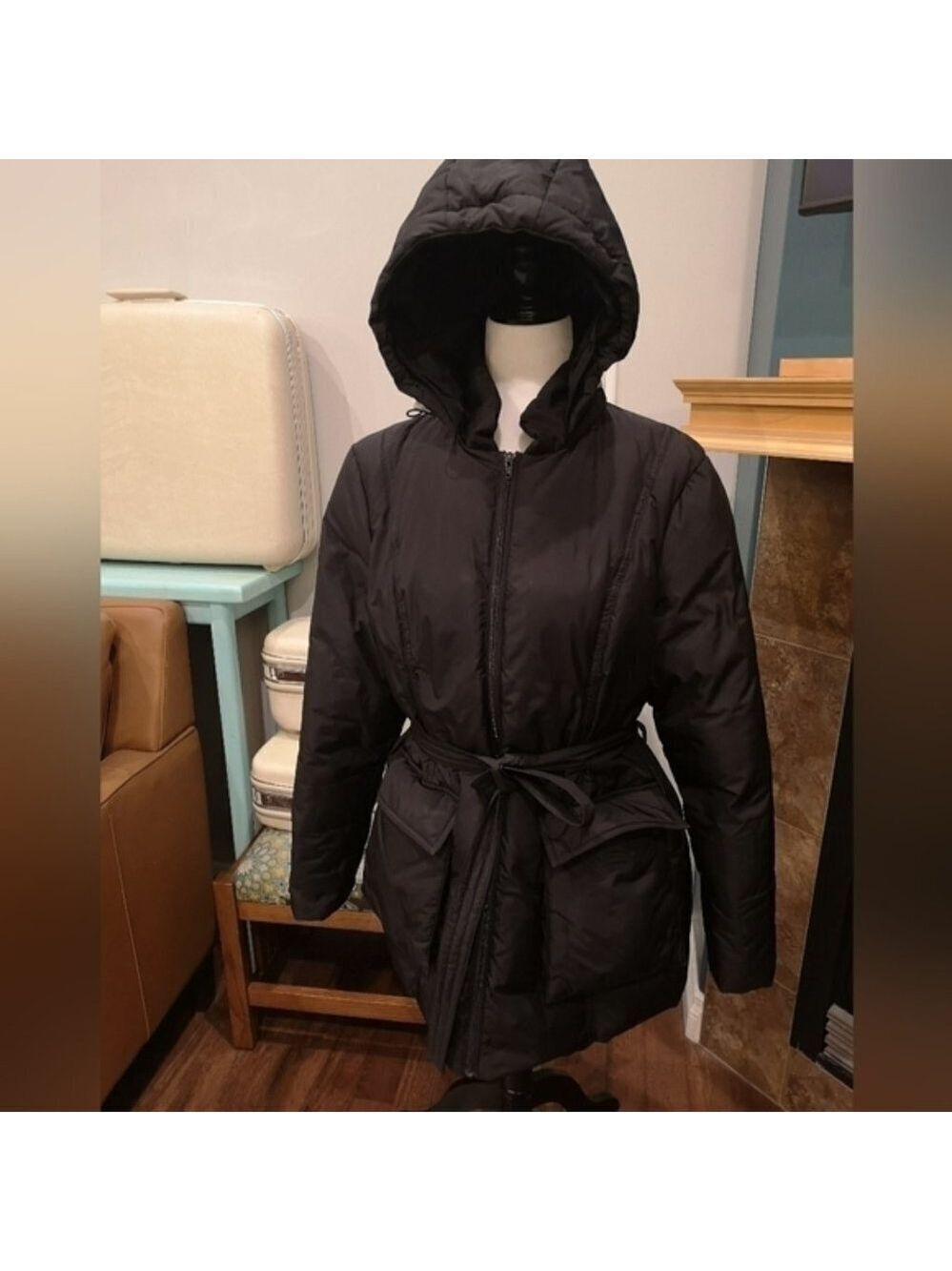 Maternity down trench coat, convertible black Size XL - Picture 5 of 16